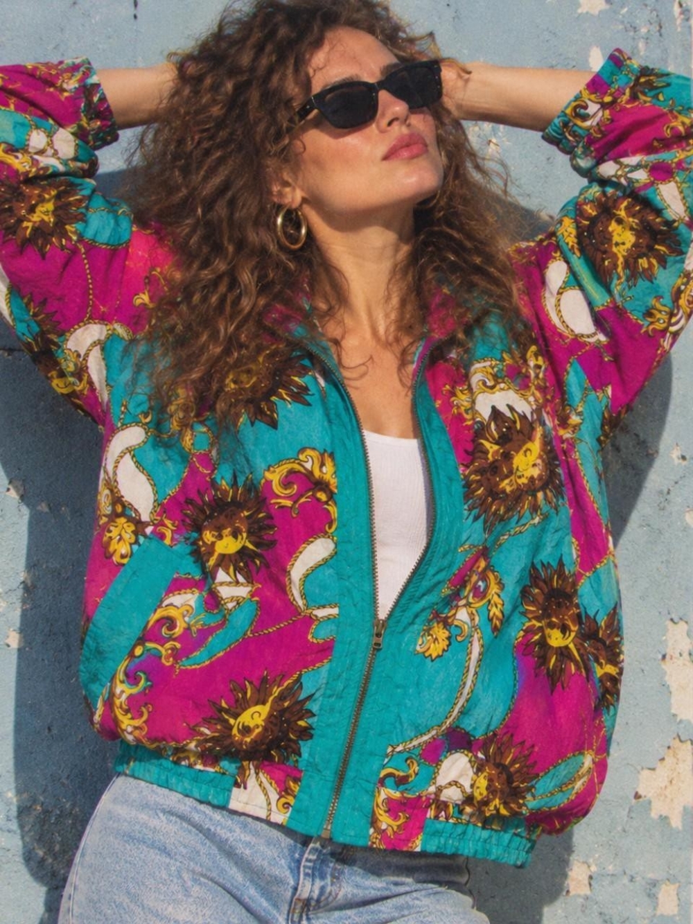 Vintage 90s Crowd Pleaser Sun Print Windbreaker M